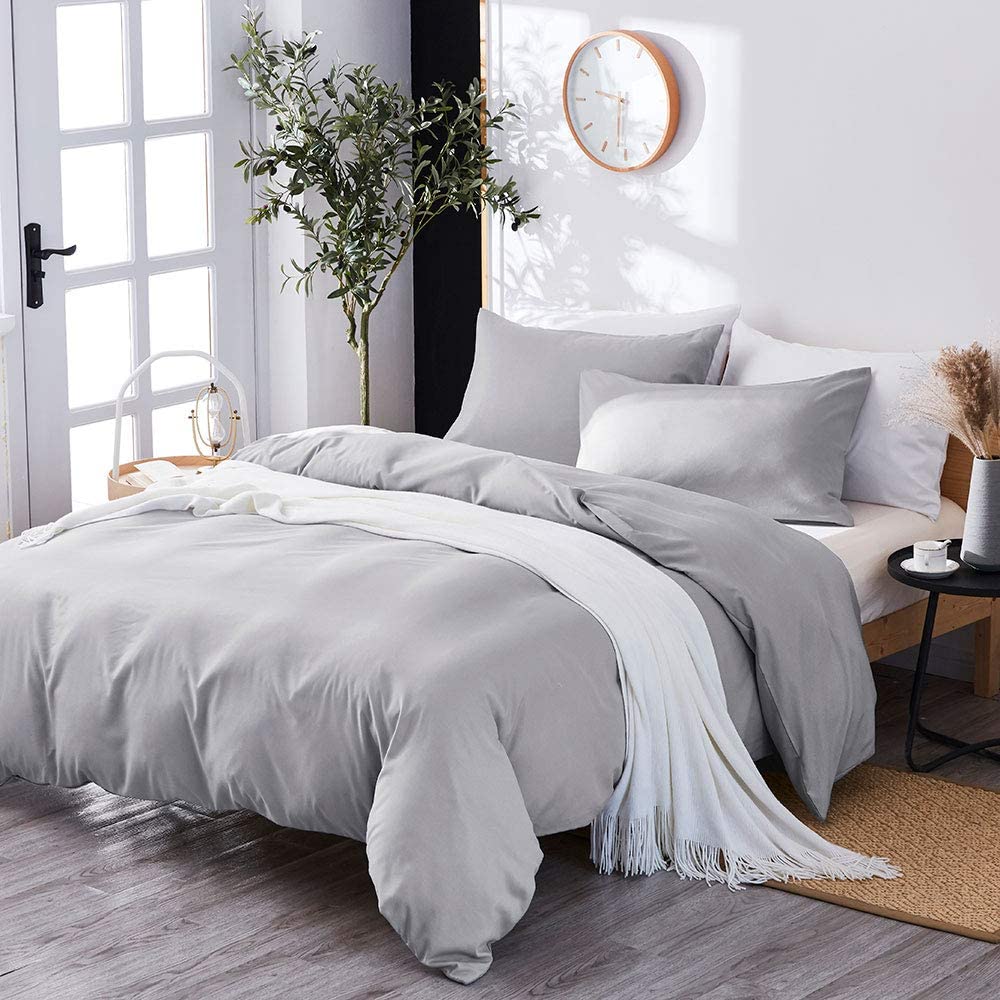 Price:$29.99    Marriarics 3 Piece Lightweight Duvet Cover Queen - Ultra Soft Washed Process Microfiber Gray Duvet Cover Set - Comforter Cover with Zipper Closure and 2 Pillow Shams(Gray, Queen)  Home & Kitchen