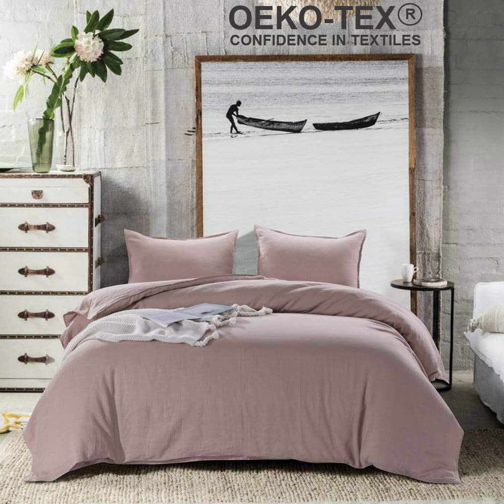 Price:$129.90    meadow park Stone Washed French Linen Duvet Cover Set 3 Pieces - Super Soft, Queen Size - 90 inches x 94 inches -Sham 20 inches x 26 inches, Basic Style, Blush Color  Home & Kitchen