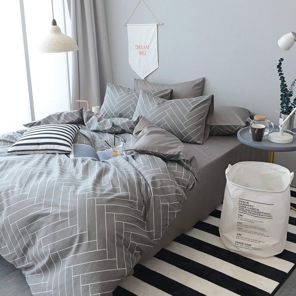 Price:$69.99    3 Piece King Duvet Cover Set Grey Comforter Cover 100 Percent Natural Cotton Striped Bedding Sets King Geometric For Boys Men Lightweight Soft Duvet Cover Breathable and Comfortable (No Comforter)  Home & Kitchen