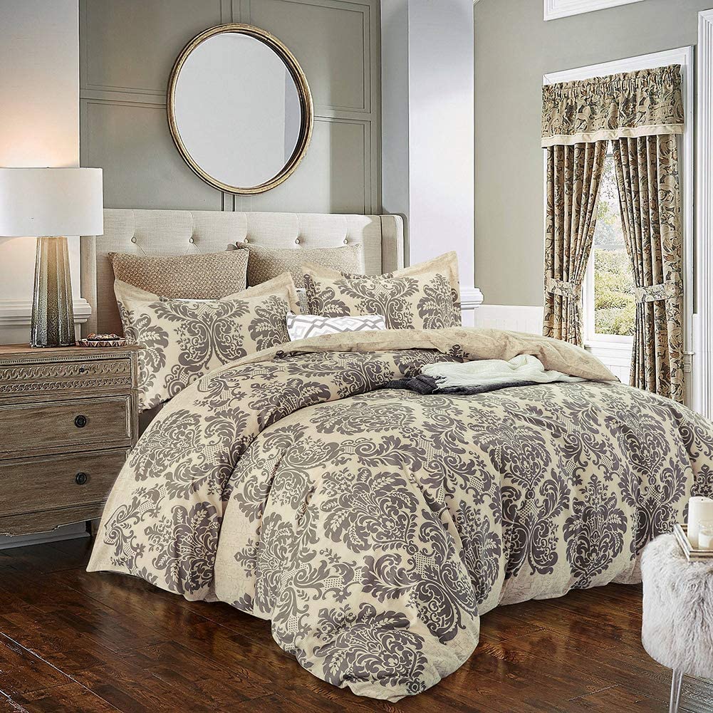 Price:$58.99    JUCFHY Duvet Cover King Size Cotton Paisley - Gold Earth Tone, Luxury Damask Duvet Cover Set-3 Piece -Cotton Light Weight Reversible Bedding Duvet Covers  Home & Kitchen