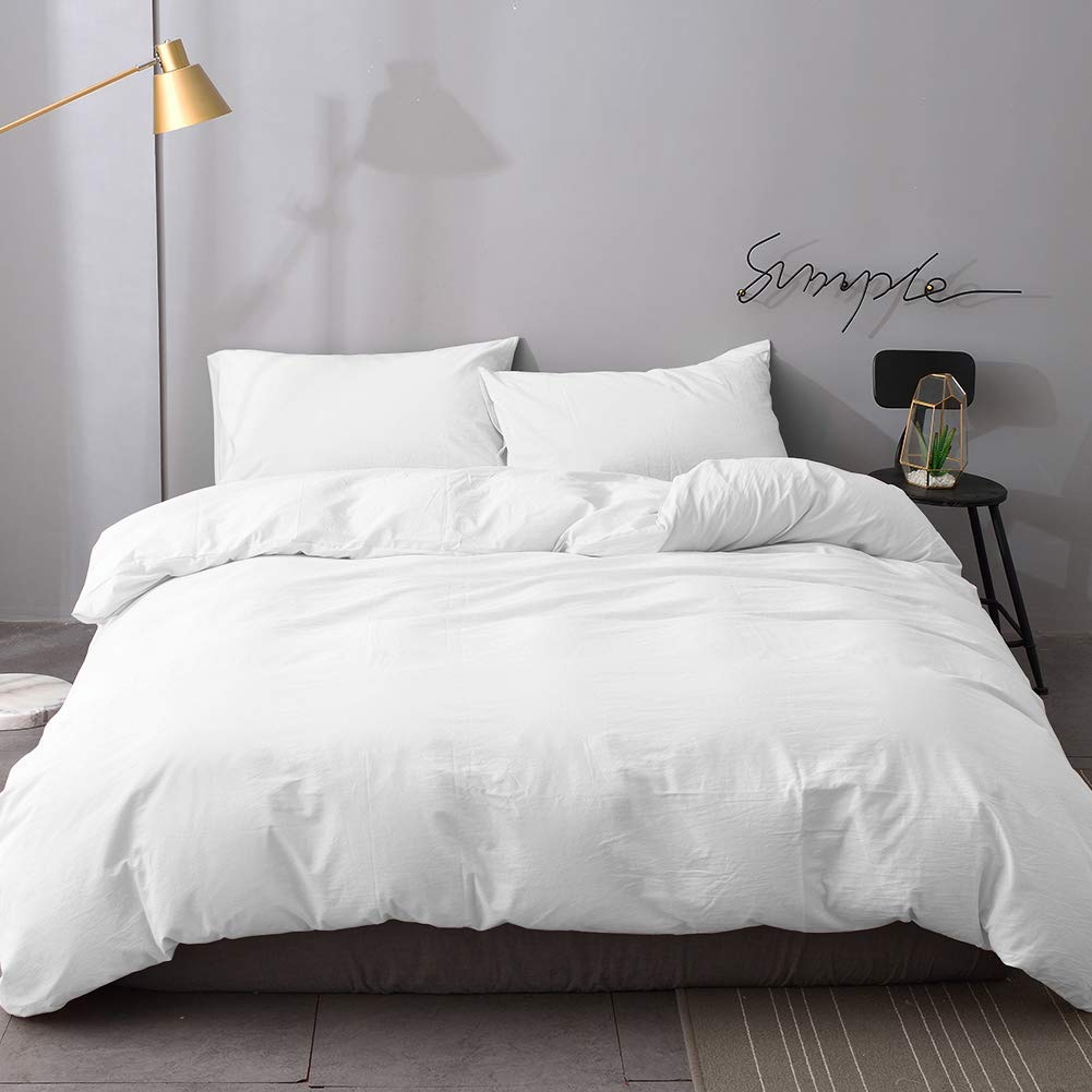 Price:$43.99    UEU Duvet Cover Set Queen,100% Washed Cotton,3-Piece Bedding Duvet Cover,Cool Breathable,Thread Count,Fabric Softness,Warmth(White, Queen)  Home & Kitchen