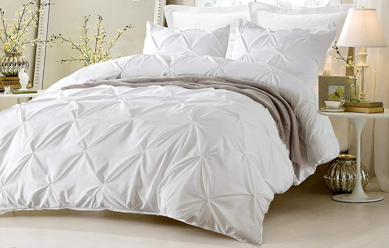 Price:$90.00    Kotton Culture Pinch Pleated 3 Piece Duvet Cover Set 100% Egyptian Cotton 600 Thread Count with Zipper & Corner Ties Tuffed Pattern Decorative (Custom Size, White)  Home & Kitchen