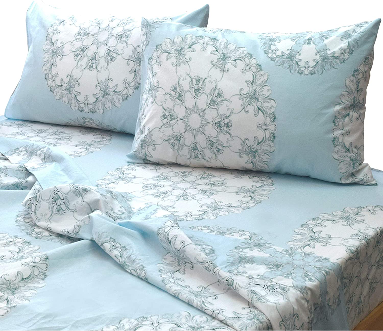 Price:$59.99    Essina Queen Bed Sheet Set 4pc Rosetta Collection, Cotton 620 Thread Count, Deep Pocket Queen Fitted Sheet, Delta  Home & Kitchen