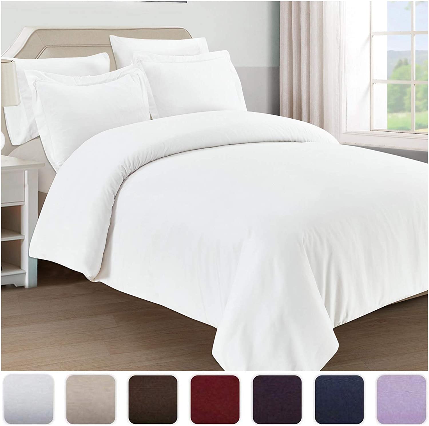 Price:$27.00    Mellanni Duvet Cover Set 5pcs - Soft Double Brushed Microfiber Bedding with 2 Shams and 2 Pillowcases - Button Closure and Corner Ties - Wrinkle, Fade, Stain Resistant (King/Cal King, White)  Home & Kitchen