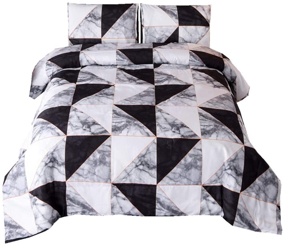 Price:$12.98    NTBED Marble Duvet Cover Set Queen Black White Geometry Ttriangle Printed Microfiber Quilt Cover Bedding Sets  Home & Kitchen