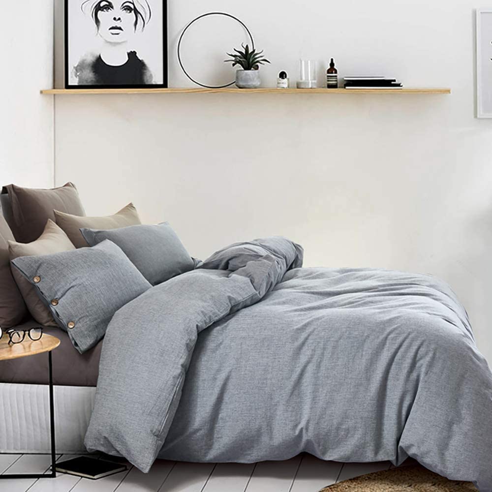 Price:$59.99    ESLITE LIFE 3 PCS Bedding Duvet Cover Queen, 100% Cotton Linen Duvet Cover Set,Ultra Soft and Easy Care,Simple Style Bedding Sets with Buttons,90 x 90 inches, (Grey, Queen)  Home & Kitchen