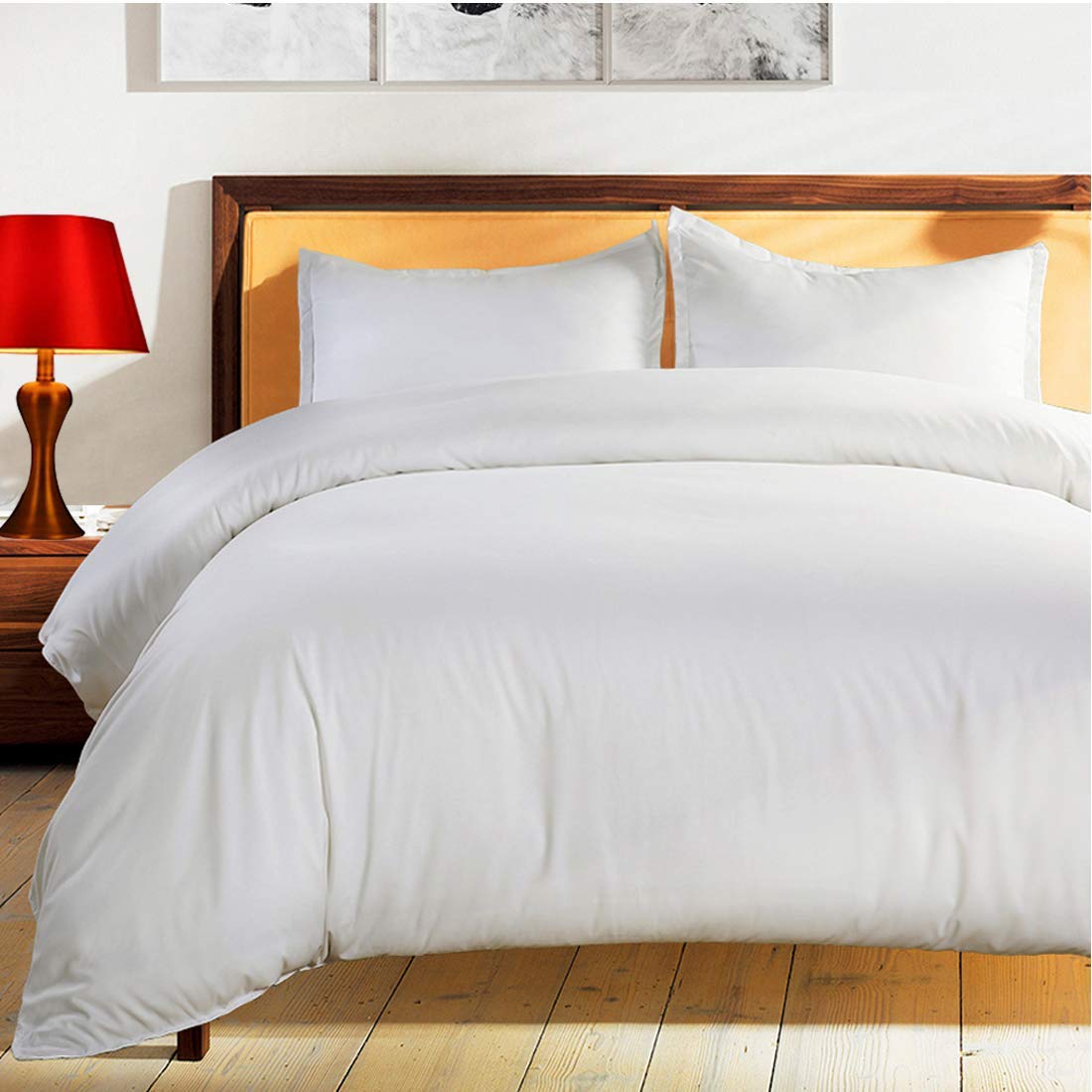 Price:$34.99    Balichun Duvet Cover Set King Size White Premium with Zipper Closure Hotel Quality Wrinkle and Fade Resistant Ultra Soft -3 Piece-1 Comforter Cover Matching 2 Pillow Shams  Home & Kitchen
