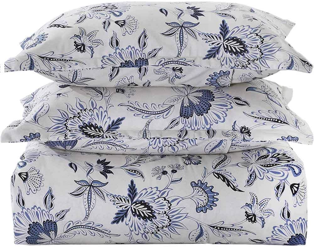 Price:$27.70    Duvet Cover Set Queen Size - 3 Pieces Floral Leaf Vintage Flower Microfiber Soft Lightweight Down Duvet Comforter Quilt Bedding Covers with Zip Ties - 90x90 inch for Women Men, Beige Navy Blue  Home & Kitchen