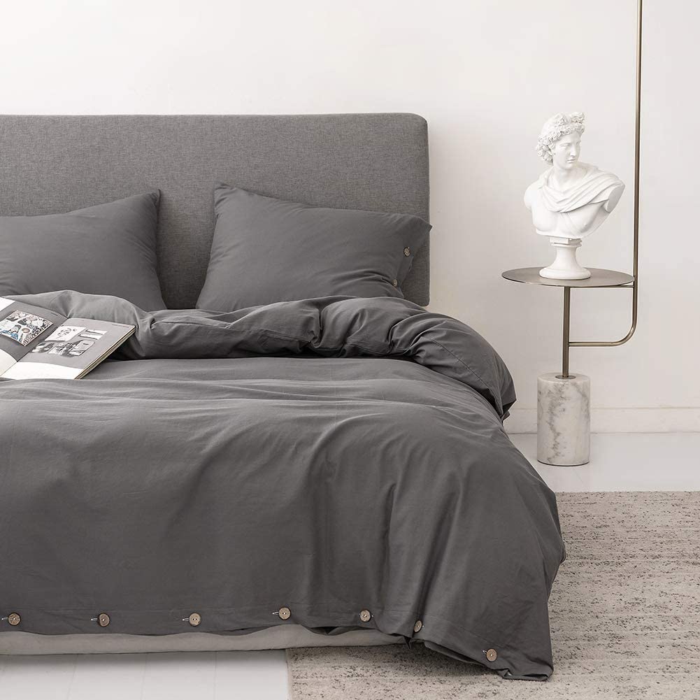 Price:$49.99    Lifebed Cotton Duvet Cover Sets, 100% Washed Cotton Duvet Cover Set (1 Duvet Cover + 2 Pillow Sham) (Dark Gery, Queen)  Home & Kitchen
