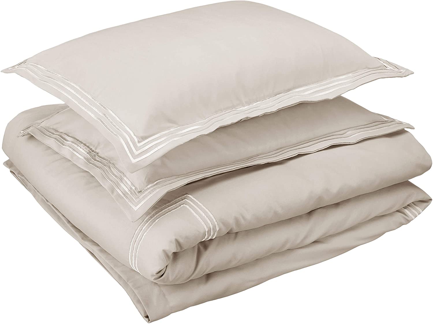 Price:$29.99    AmazonBasics Premium Embroidered Hotel Stitch Duvet Cover Set - King, Light Grey  Home & Kitchen