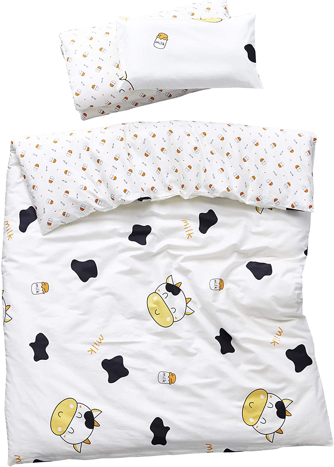 Price:$22.99    MEJU Cow Milk Bottle 100% Cotton Duvet Cover + Pillowcase Bedding Set with Zipper Closure for Baby Toddler Boys Girls Crib Bed Decoration Gift (6)  Home & Kitchen