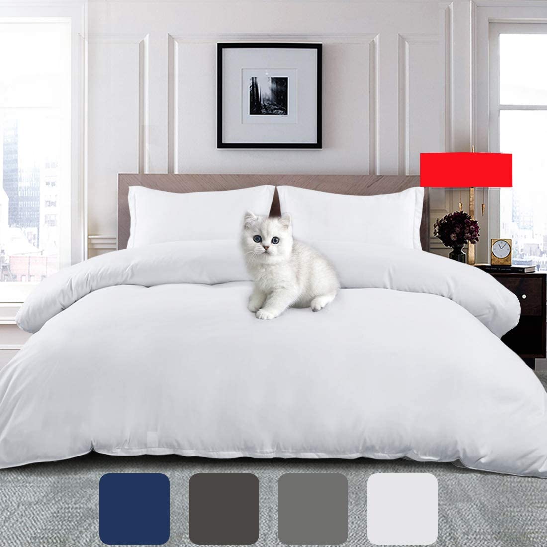Price:$26.90    EMONIA Ultra Soft Duvet Cover Queen Size 3 Pieces Set 1800 Series Zipper Closure Quilt Cover Protector (1 Duvet Cover & 2 Pillow Shams) Wrinkle Fade Resitant (NO Duvet or Pillow) (Queen, White)  Home & Kitchen
