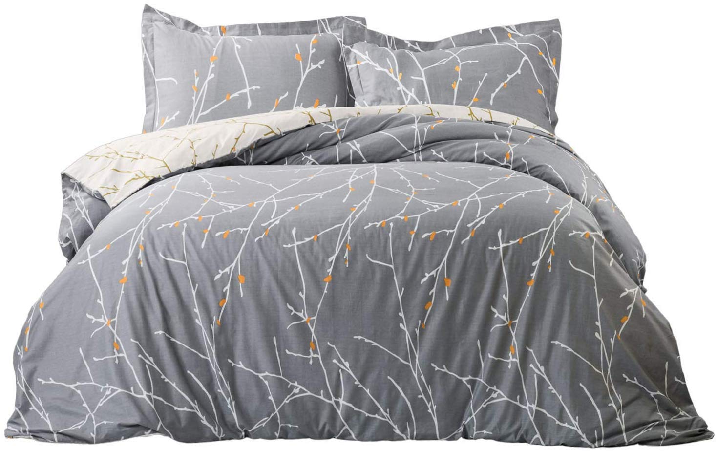 Price:$39.99    Bedsure 100% Cotton Duvet Cover Set Full Queen Size Grey/Ivory Reversible Comforter Cover Tree Branch Bedding Sets (1 Duvet Cover + 2 Pillow Shams)  Home & Kitchen