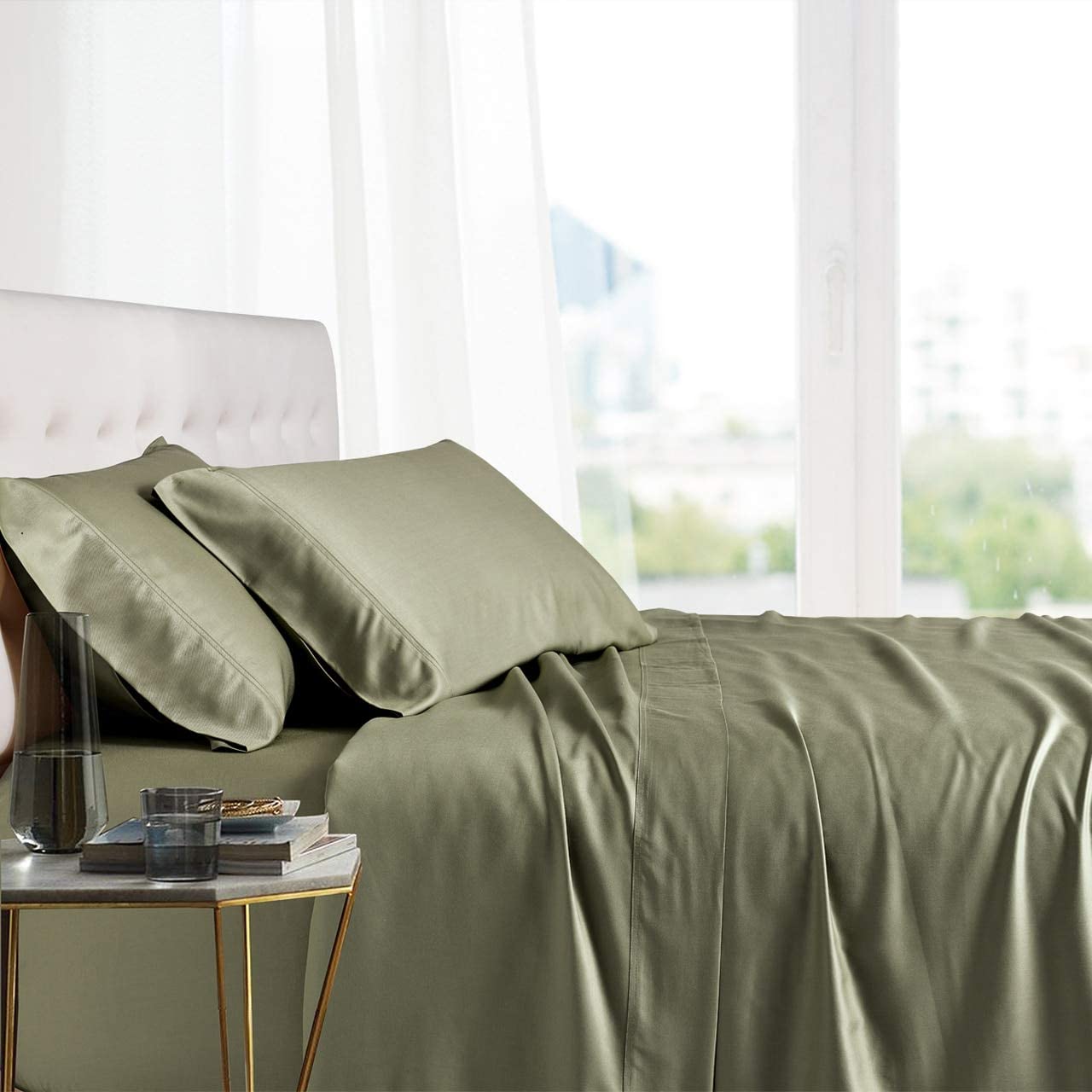 Price:$44.99    Exquisitely Lavish Body Temperature-Regulated Bedding, 100% Tencel Lyocell Fibers from Eucalyptus, 300 Thread Count, 2 Piece King Size Silky Soft Pillowcase Set, Sage  Home & Kitchen
