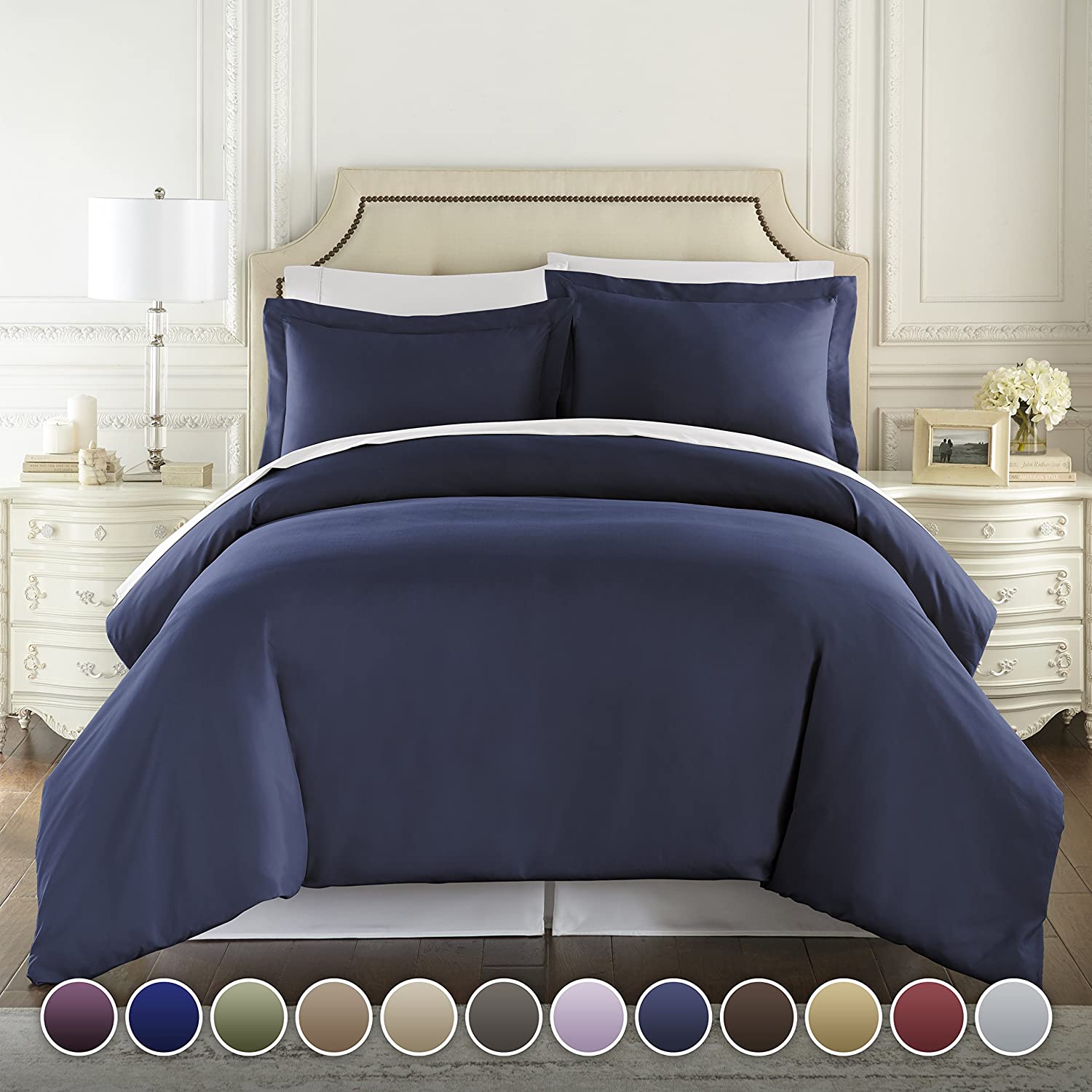 Price:$26.99    Danjor linens Hotel Luxury 3pc Duvet Cover Set-1500 Thread Count Egyptian Quality Ultra Silky Soft Premium Bedding Collection -Queen Size Navy Blue  Home & Kitchen