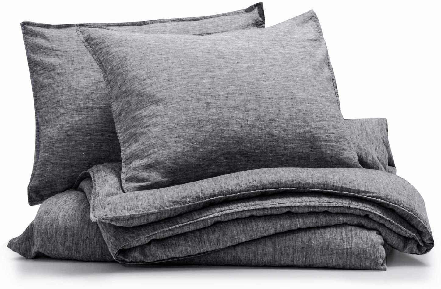 Price:$159.00    meadow park Washed Linen Chambray 3 Pieces Duvet Cover Set, 100% Yarn Dyed French Linen, King Size, Super Soft, Double Stitch Edge, Heathered Grey  Home & Kitchen