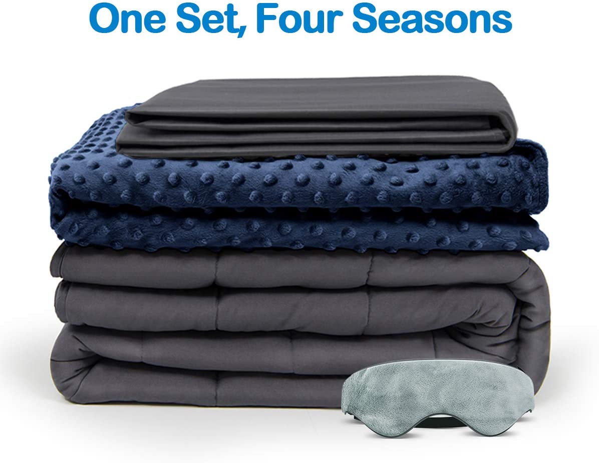 Price:$65.99    BUZIO 5lbs Kids Weighted Blanket 4 Piece Set with 2 Removable Duvet Covers & 1 Weighted Sleep Mask, Heavy Blanket for Hot & Cold Sleepers - Kids Weighted Blanket 5lbs 36 x 48 inches, Navy Blue  Home & Kitchen