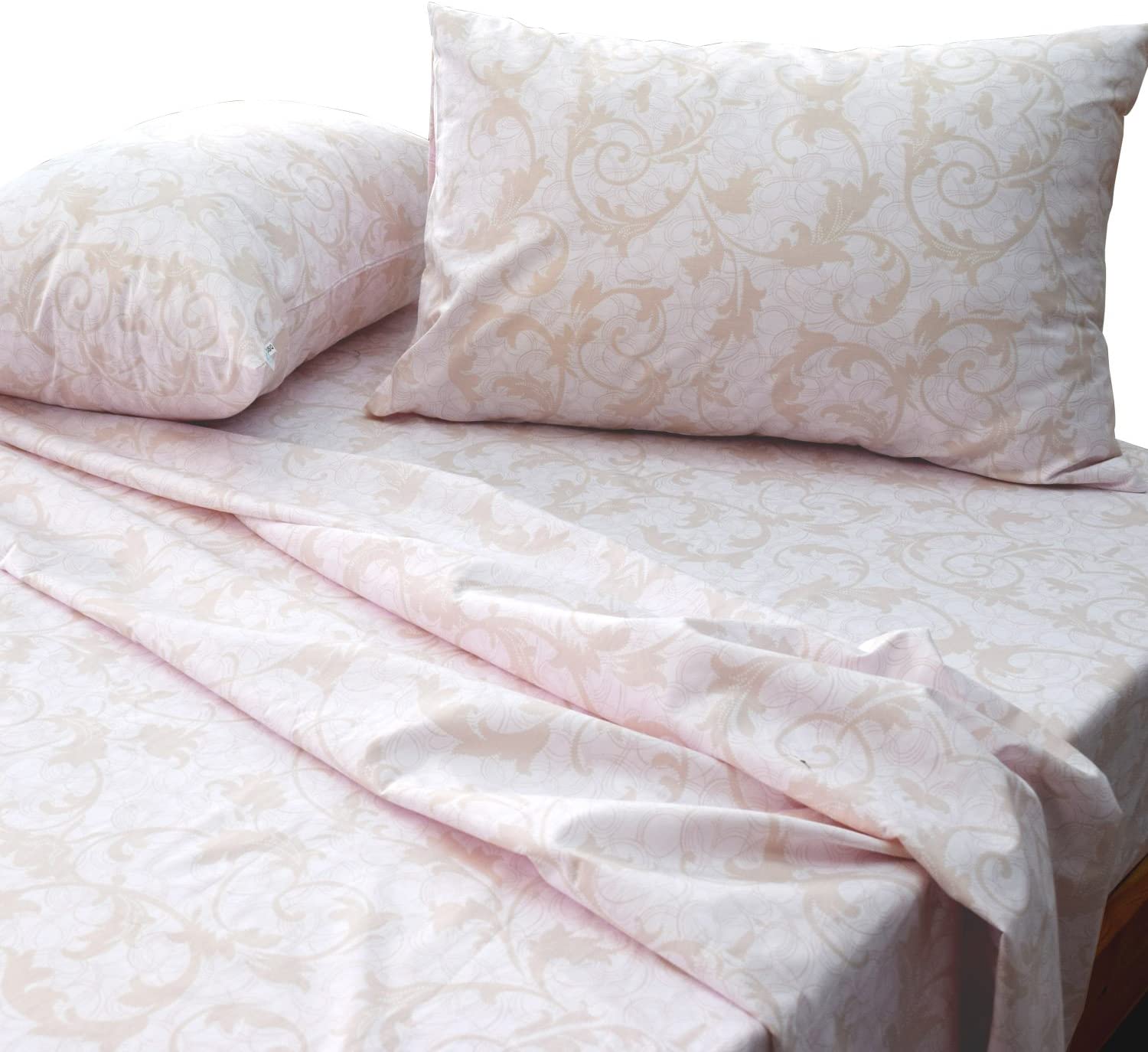 Price:$52.99    Essina Queen Bed Sheet Set 4pc Carlo Collection, Cotton 620 Thread Count, Deep Pocket Queen Sheet, Sally Peach  Home & Kitchen