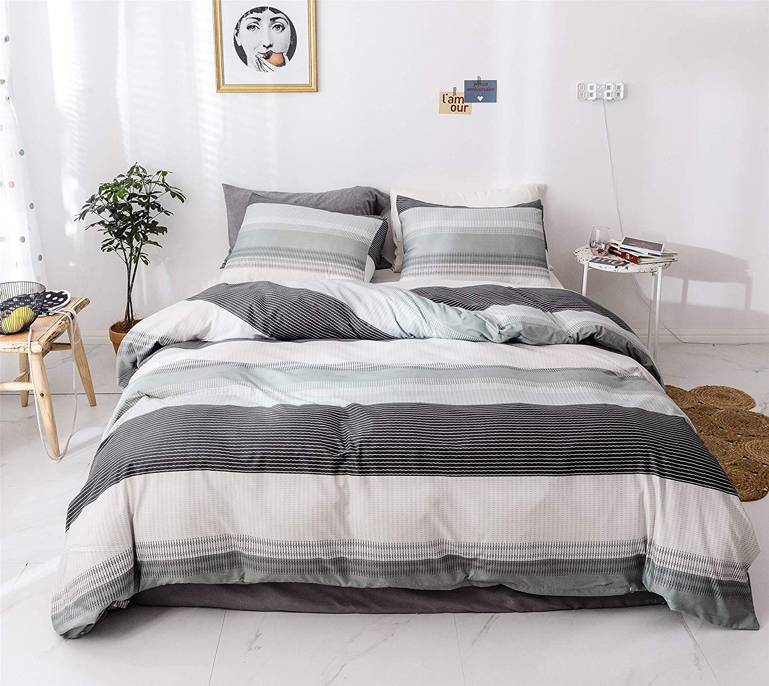 Price:$31.99    Cotexture Duvet Cover Set Bohemian Microfiber 3 Piece Bedding Set Grey Ultra Soft Duvet Comforter Cover Stripe Queen with Zipper Closure (1 Duvet Cover + 2 Pillow Shams)  Home & Kitchen