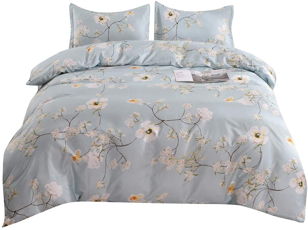 Price:$19.99    YMY Lightweight Microfiber Bedding Duvet Cover Set, Chic Floral Pattern (Light Blue, Twin)  Home & Kitchen
