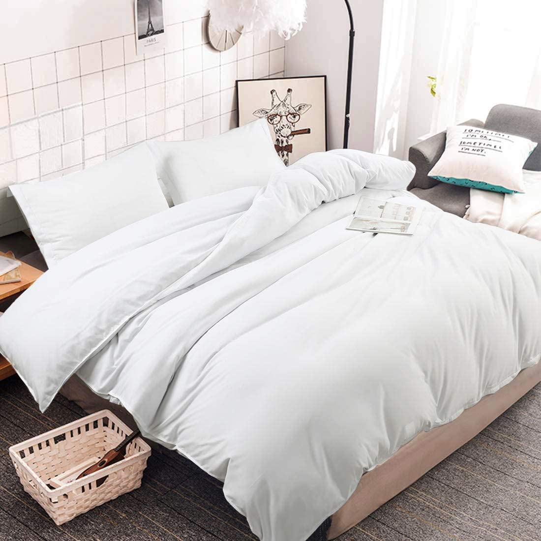 Price:$28.90    INGALIK Bedding 3 Piece Duvet Cover Set Twin Size with Zipper Closure Ultra Soft Breathable 100% Washed Microfiber Hotel Luxury Solid Color Collection 3pc (1 Duvet Cover + 1 Pillow Shams) White  Home & Kitchen