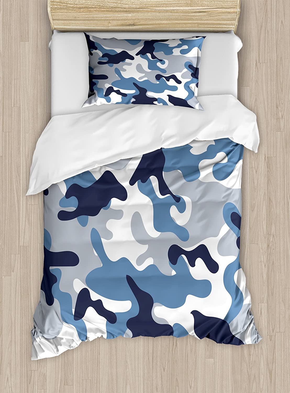 Price:$27.95    Ambesonne Camouflage Duvet Cover Set, Illustration with Abstract Soft Colors Pattern Camouflage Design, Decorative 2 Piece Bedding Set with 1 Pillow Sham, Twin Size, Blue Indigo  Home & Kitchen