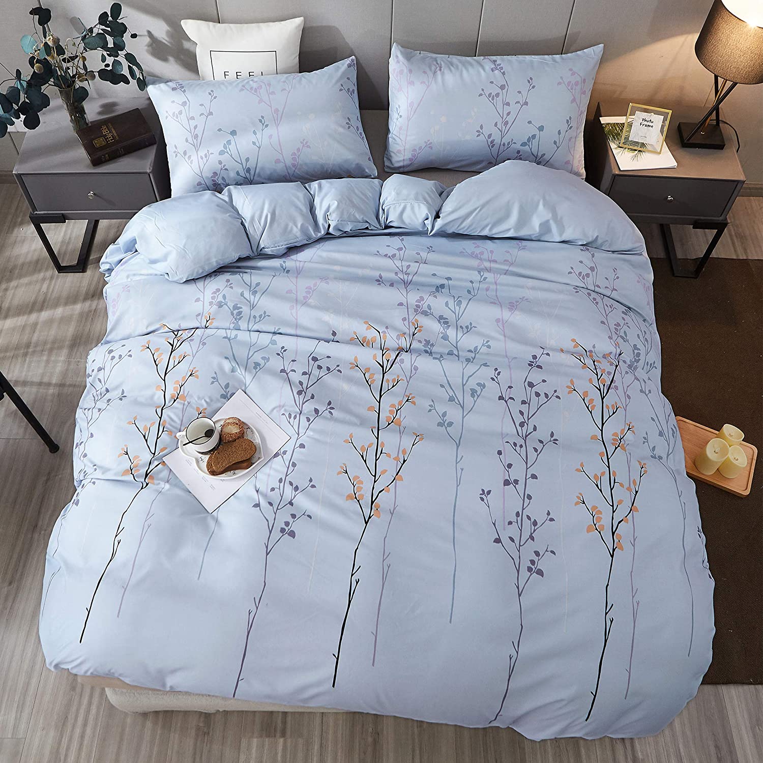 Price:$27.90    LAMEJOR Duvet Cover Sets Queen Size Boho Style Plant Pattern Luxury Soft Bedding Set Comforter Cover (1 Duvet Cover+2 Pillowcases) White  Home & Kitchen