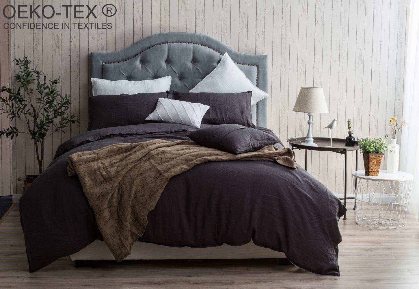 Price:$129.90    meadow park Stone Washed French Linen Duvet Cover Set 3 Pieces - Super Soft, Queen Size - 90 inches x 94 inches -Sham 20 inches x 26 inches, Basic Style, Dark Grey Color  Home & Kitchen