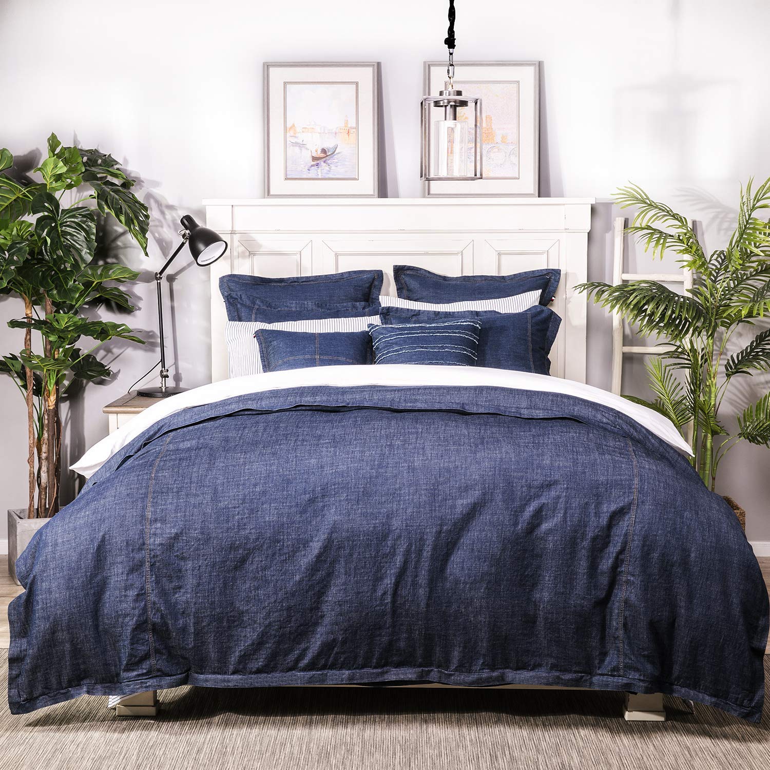 Price:$79.99    Elegant Life Denim Dark Blue Duvet Cover 100% Cotton Washed Soft Bedding with Button Closure Corner Ties (1pc, Queen Size 90'' x 96'')  Home & Kitchen