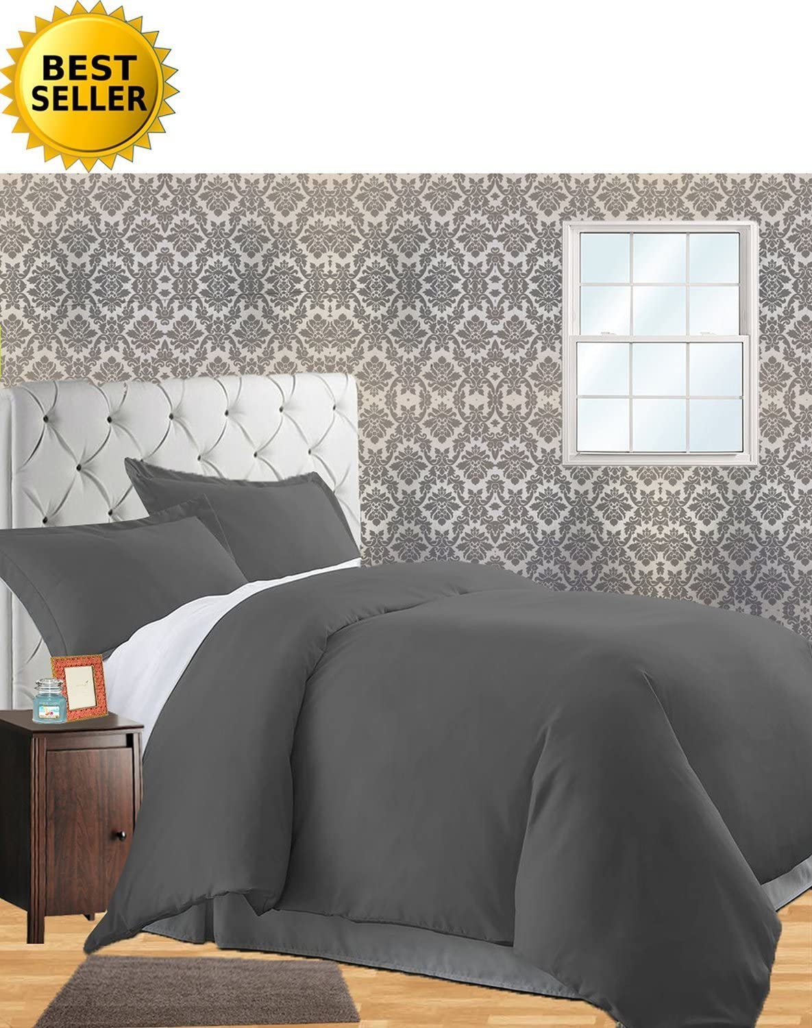 Price:$22.99    CELINE LINEN Wrinkle & Fade Resistant 3-Piece Duvet Cover Set - Protects and Covers Your Comforter/Duvet Insert, 1500 Series Luxurious 100% Hypoallergenic - Silky Soft, King/Cali King, Grey  Home & Kitchen