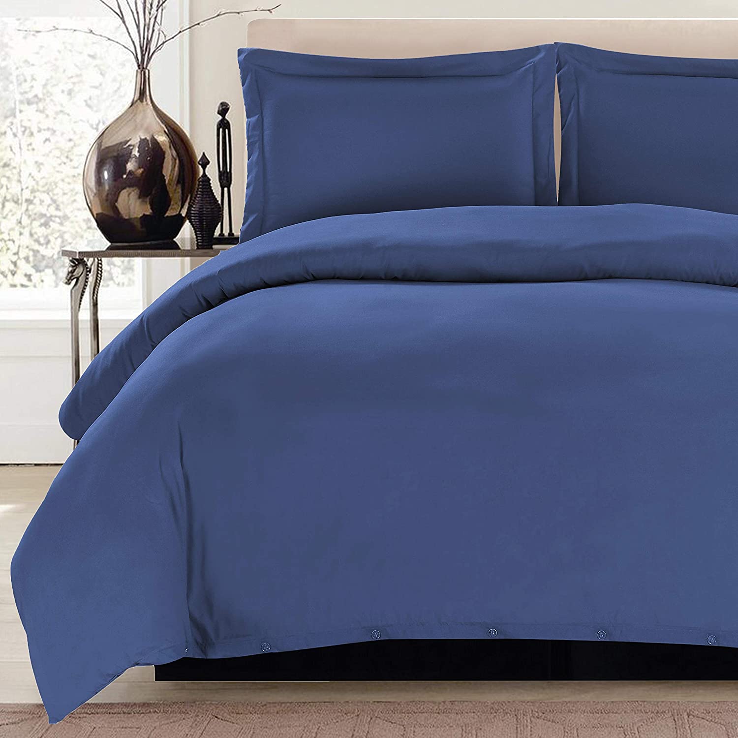 Price:$16.45    Lux Decor Collection Duvet Cover Set, 1800 Count Egyptian Quality King Soft Premium Bedding Collection, 3 Piece Luxury Soft, 2 Pillow Shams (Navy Blue, King/California King)  Home & Kitchen
