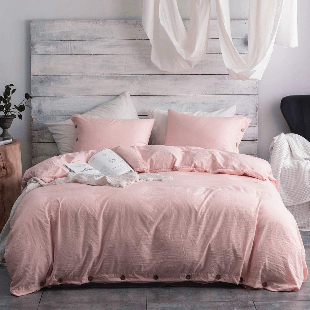 Price:$29.99    Argstar 2 Pcs 100% Microfiber Twin Duvet Cover Set with Buttons, Washed Cotton Effect, Light Pink  Home & Kitchen