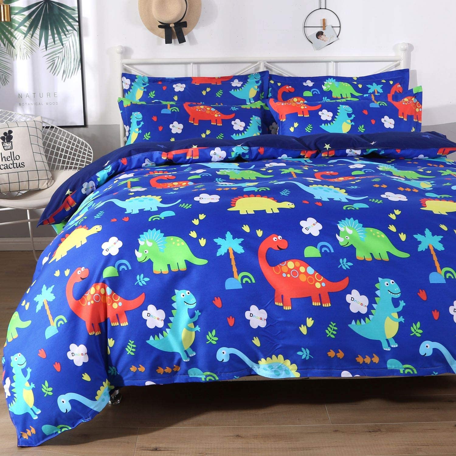 Price:$26.99    Colorxy Floral Lightweight Duvet Cover 2 Piece Set - Ultra Soft Microfiber Reversible Dinosaur Printed Comforter Cover with Zipper Closure, Corner Ties and 1 Pillow Sham, Twin (68x90 inches)  Home & Kitchen