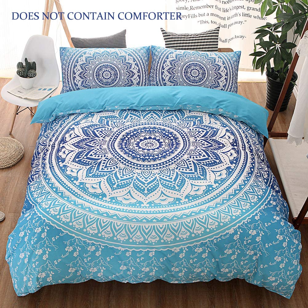 Price:$27.99    QYsong Bohemian Mandala Duvet Cover Set Twin Size (59x83 Inch), 2 Pieces Include 1 Blue Boho Chic Microfiber Duvet Cover Zipper Closure and 1 Pillowcase, Bedding Set for Boys, Girls, Kids and Teens  Home & Kitchen