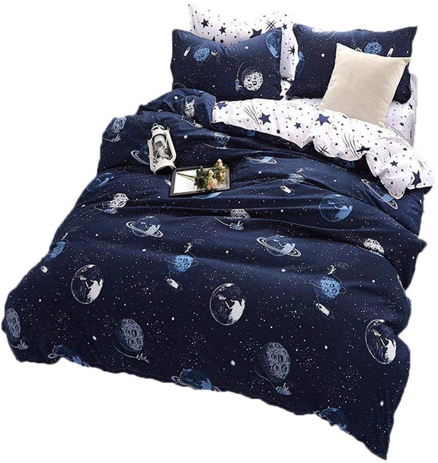 Price:$27.99    BeddingWish Blue Cartoon Star Universe Planets Beddding Set(No Comforter and Sheet) for Kids Teen Boys and Girls,Duvet Cover Set with 2 Pillow Shams(3pcs,Twin) …  Home & Kitchen