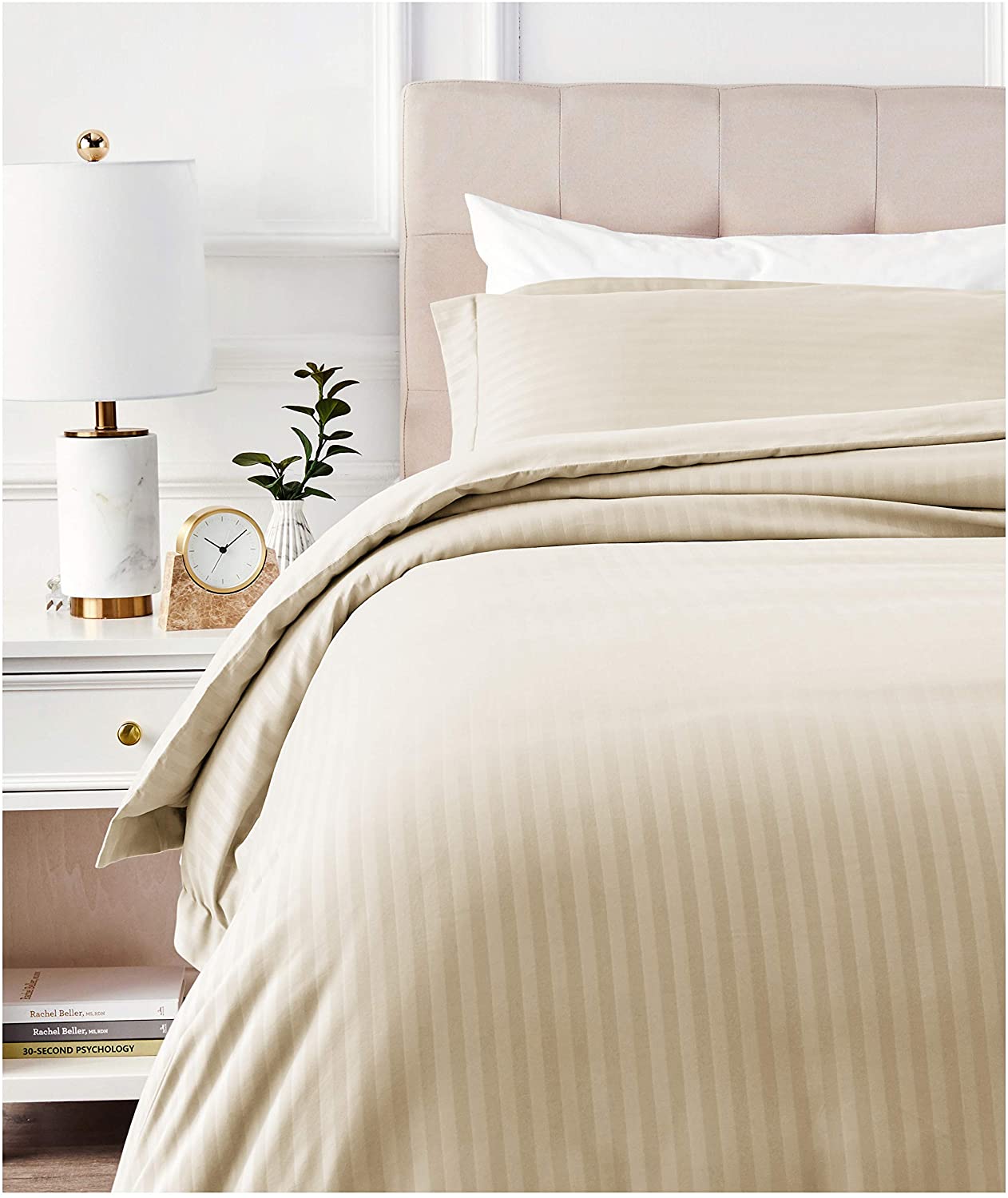 Price:$21.99    AmazonBasics Deluxe Striped Microfiber Duvet Cover Set - Twin or Twin XL, Beige  Home & Kitchen