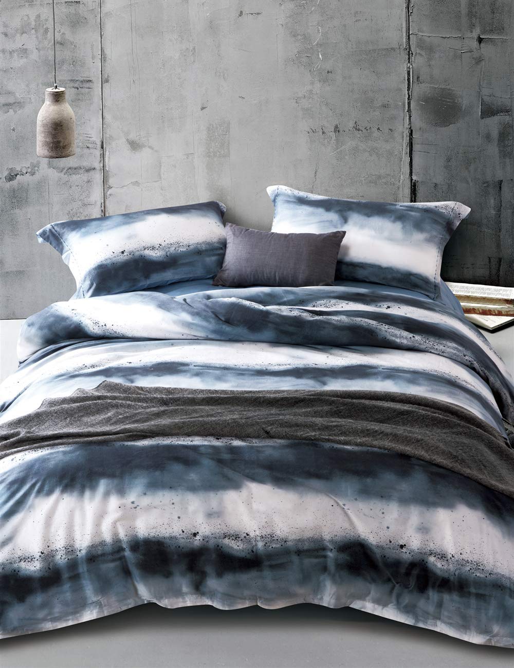 Price:$79.99    MILDLY Bedding Duvet Cover Sets Queen Size,100% Egyptian Cotton Duvet Cover with Zipper Closure and 2 Pillow Shams, Navy Blue and White Watercolor Pattern Printed, Angel  Home & Kitchen