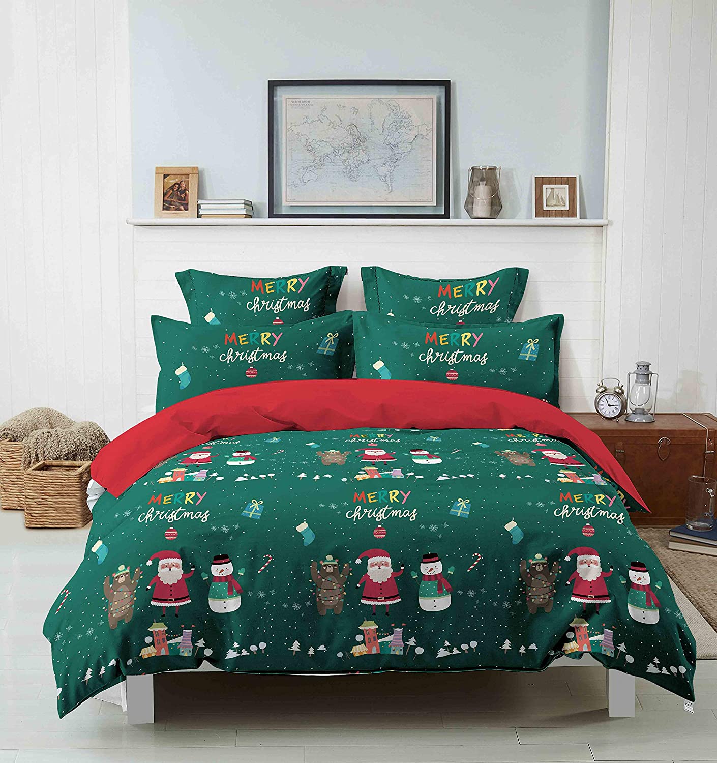 Price:$5.99    YMY Ultra Soft Microfiber Duvet Cover Set with Santa Claus Bear and Snowman Pattern Design for Christmas Bedding Set (Queen)  Home & Kitchen