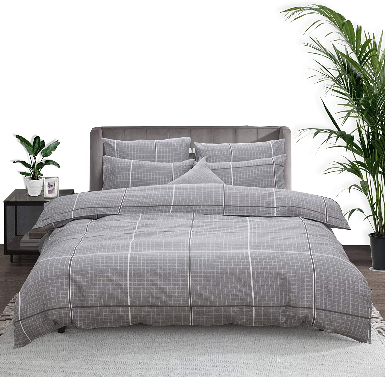 Price:$58.99    Imandale Queen Duvet Cover Set 100% Cotton Grey Duvet Cover Queen, Modern Style Comforter Set Cover with Zipper Closure for Bedroom, Dorm(Grey, Queen)  Home & Kitchen