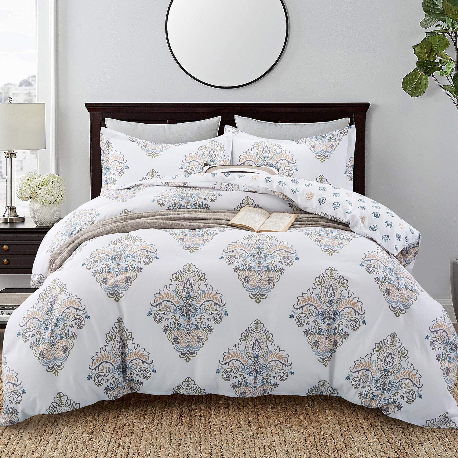 Price:$62.99    Villa Feel Duvet Cover King Size Hotel Collections Super Soft Egyptian Cotton 3 Piece Modern Bedding Medallion Damask Duvet Cover Set-1000-Thread-Count Bedding Set 1 Duvet Cover and 2 Pillow Shams  Home & Kitchen