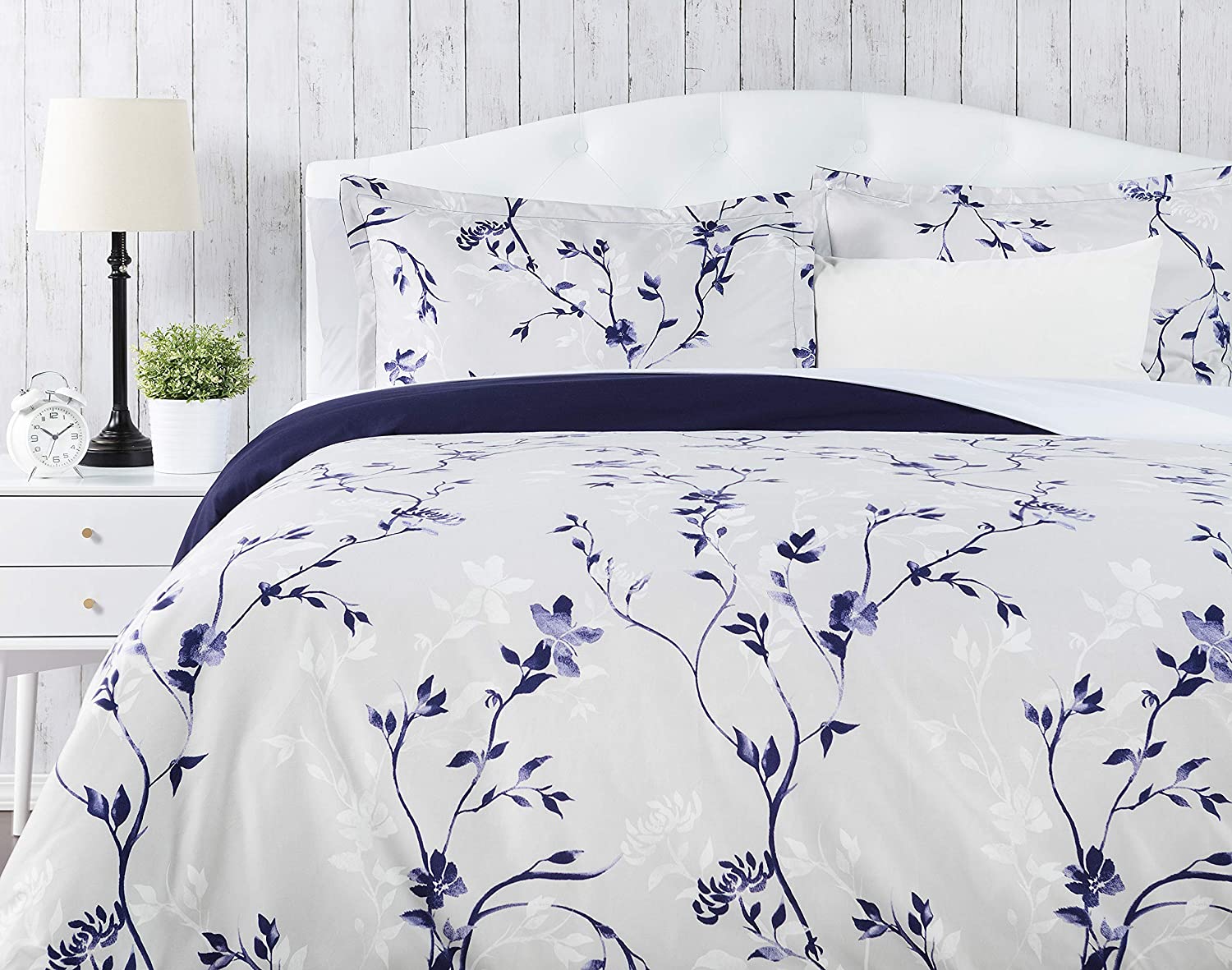 Price:$34.99    Chanasya Ultra Soft Floral Print 3-Piece Bedding Duvet Cover Set Queen - Luxurious Brushed Microfiber Comforter Cover - Zipper Closure Reversible Print (1 Duvet Cover & 2 Pillowcases) Navy Purple  Home & Kitchen