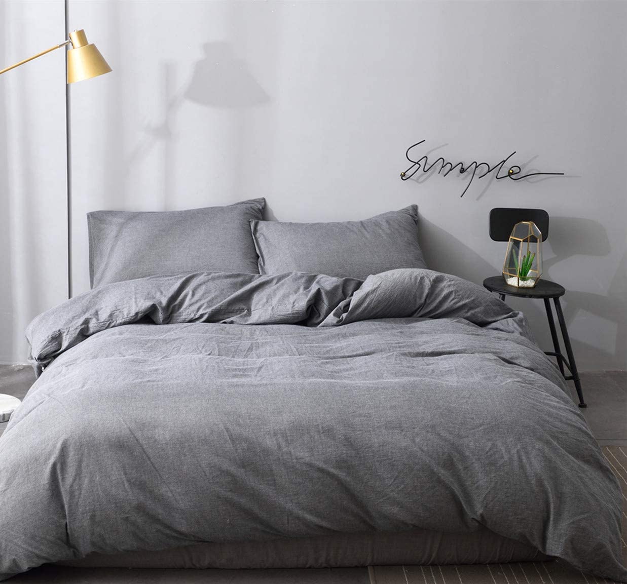 Price:$43.99    UEU Duvet Cover Set Queen Grey,100% Washed Cotton,Thread Count,Warmth,Soft Bedding with Zipper Closure Corner Ties(Gray, Queen)  Home & Kitchen