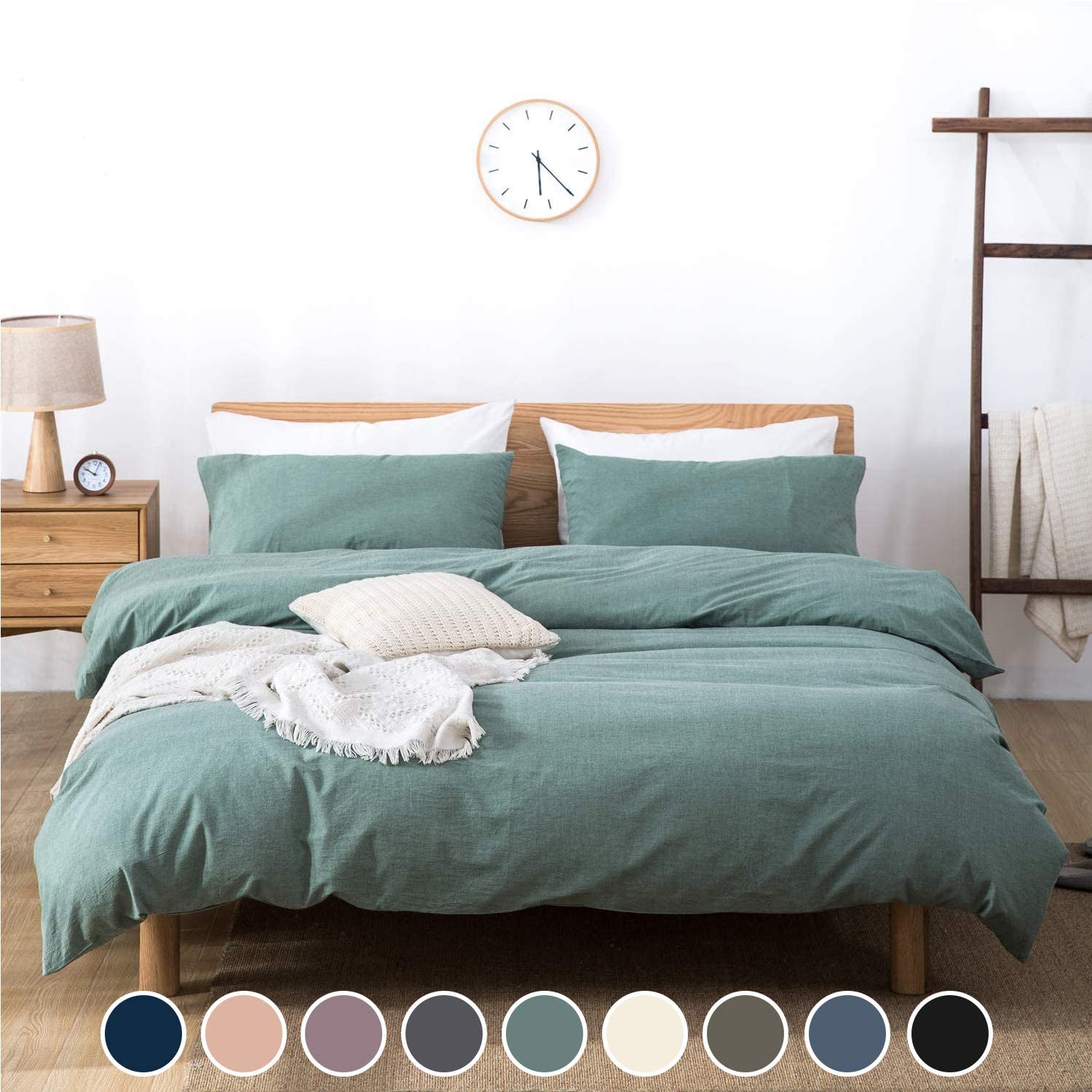 Price:$49.99    Utridevn 3 Pieces Washed Cotton Duvet Cover Set,100% Natural Cotton Bedding,Vintage Style with Zipper Closure,Soft and Comfy(Queen,Green)  Home & Kitchen