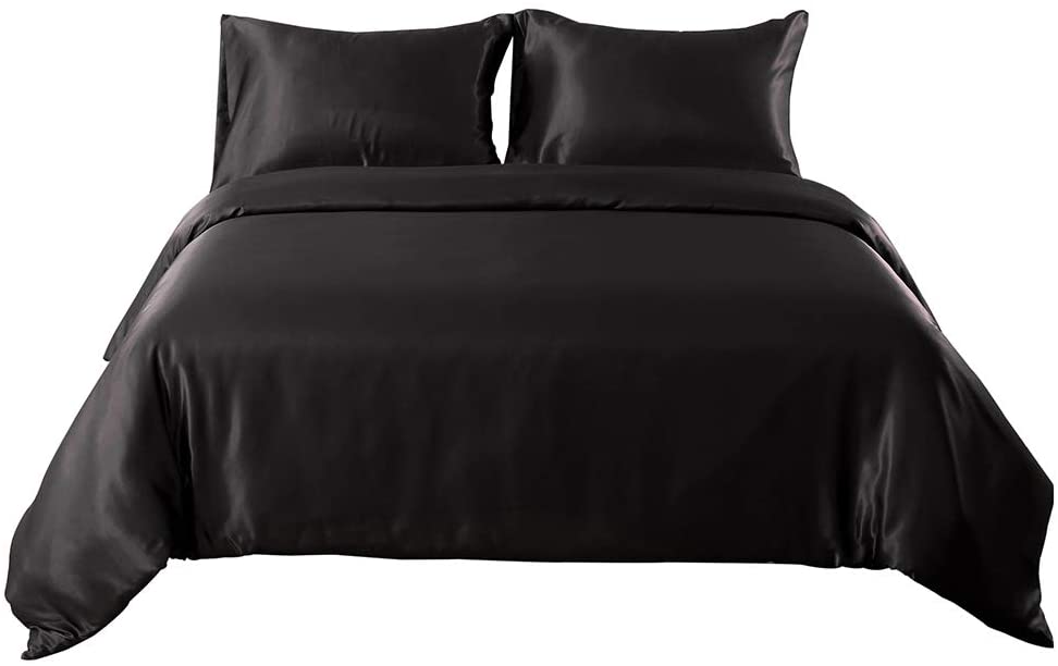 Price:$36.99    HOTNIU Full Satin Silk Duvet Cover Set with Zipper Closure - Quality Ultra Soft Premium 3 Piece Bedding Collection Sets - 100% Microfiber Comforter Protector with SHAM (King-Black)   Home & Kitchen