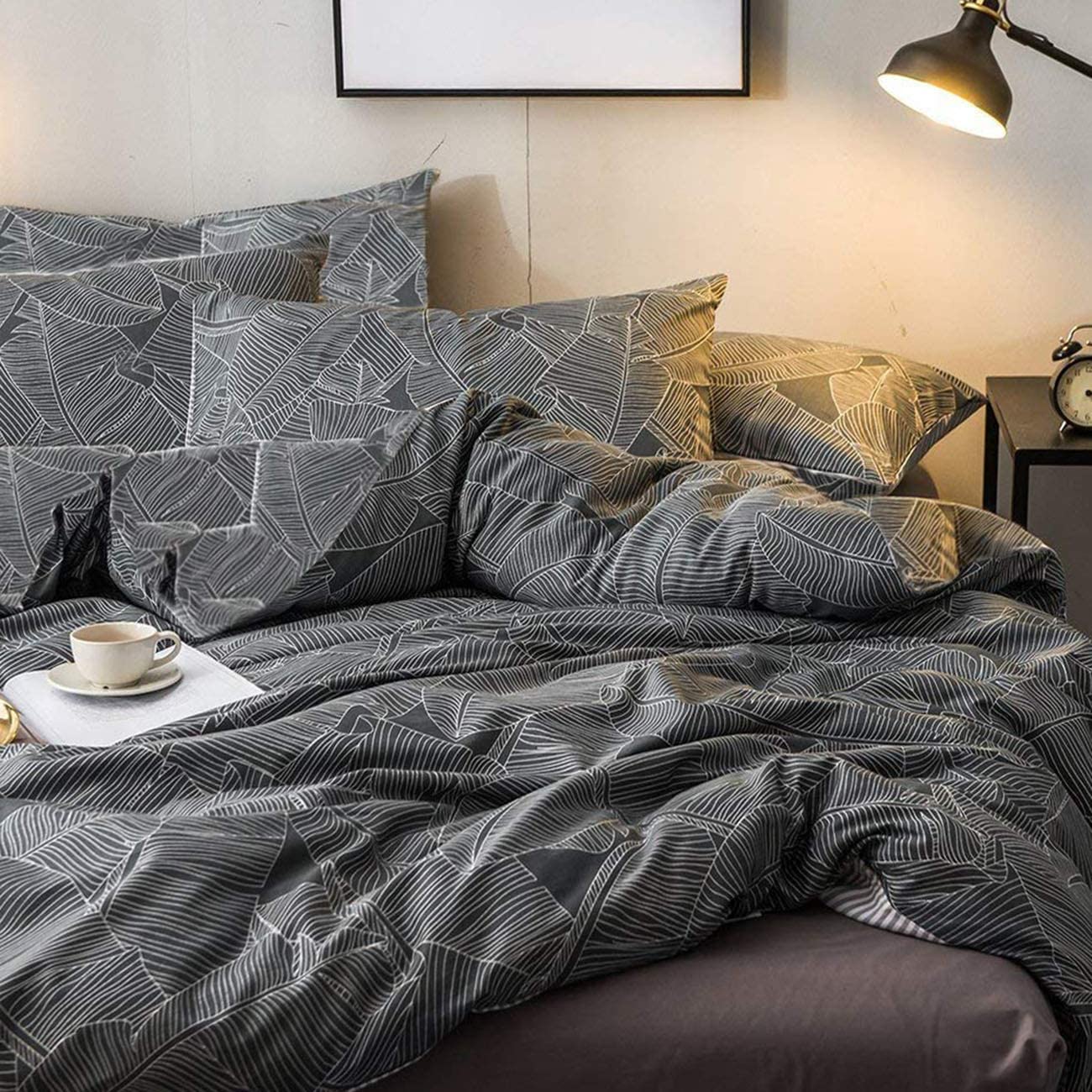 Price:$29.99    Cozyholy Luxury Royal Style Duvet Cover Baroque Design Comforter Cover Vintage Bohemian Set Ultra Soft Zipper Colsure, 3 Pieces Bedding Set (Queen, Dark Grey - Modern Luxury line-Like Leaves)  Home & Kitchen