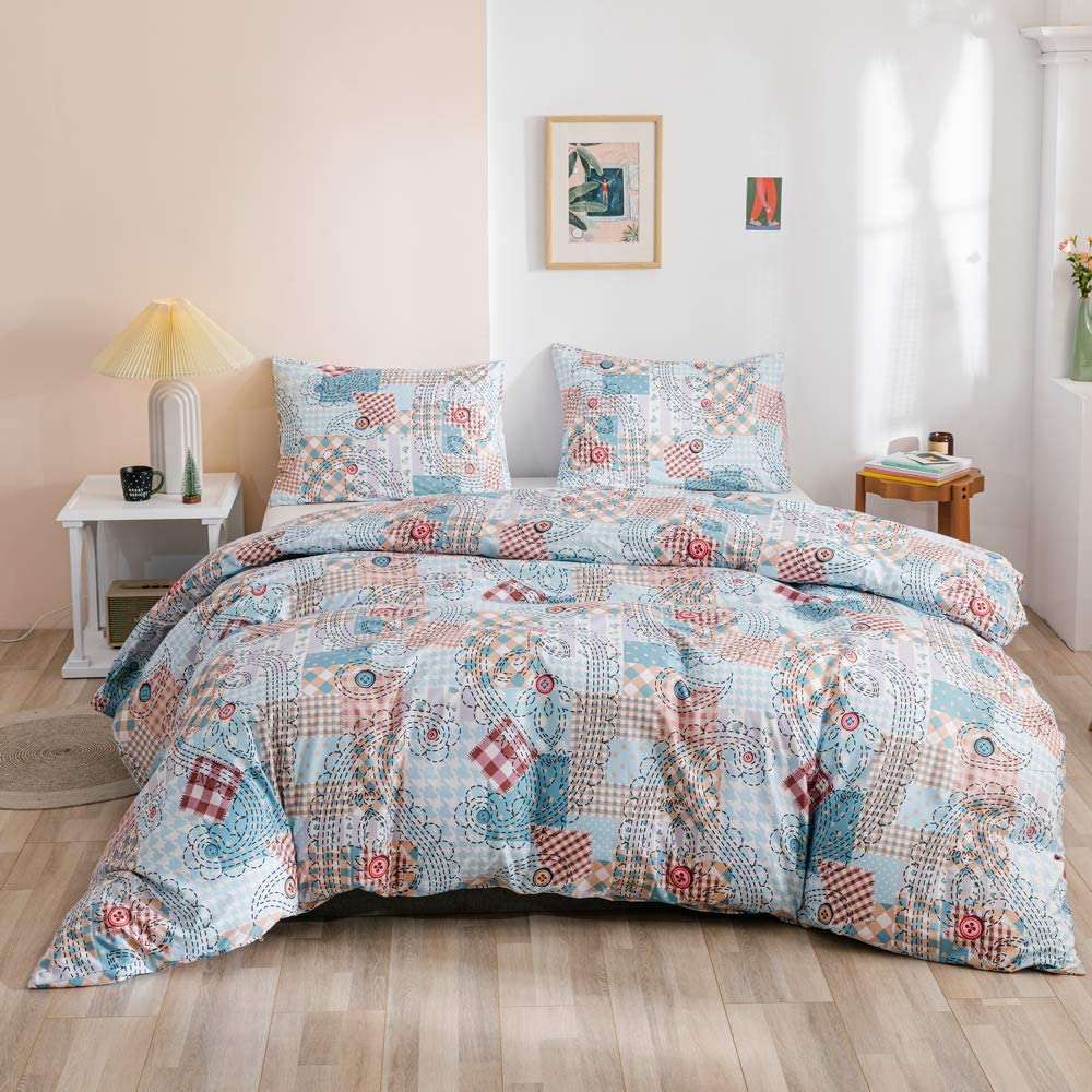 Price:$24.99    Smoofy 3 Pieces Duvet Cover Set, Washed Microfiber and Ultra Soft Bedding Sets, Floral Pattern, Bohemia Style, Queen  Home & Kitchen