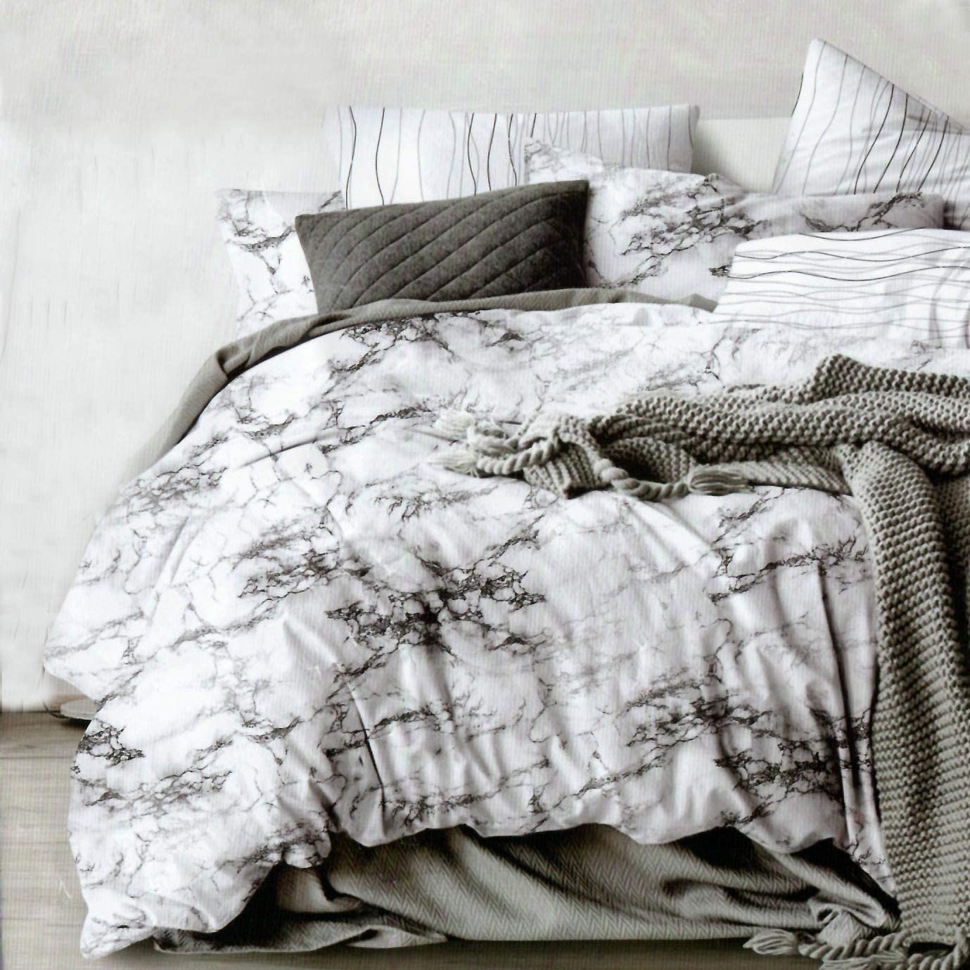 Price:$16.99    JUWENIN Marble Pattern Print Soft Lightweight 3 PC Duvet Cover Sets (Queen, Pattern #01)  Home & Kitchen