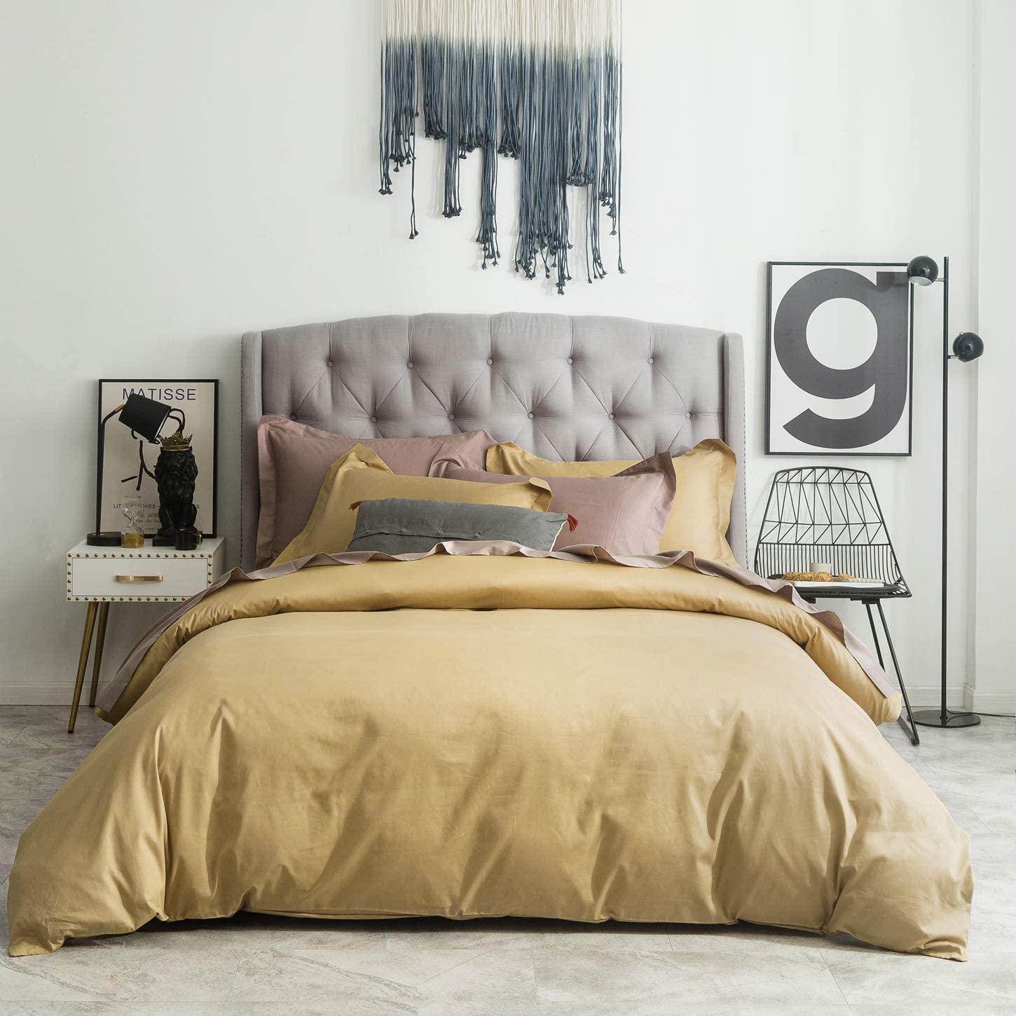 Price:$55.99    SUSYBAO 3 Pieces Duvet Cover Set 100% Natural Cotton King Size 1 Duvet Cover 2 Pillow Shams Solid Gold Luxury Quality Ultra Soft Breathable Lightweight Durable Fade Resistant Bedding with Zipper Ties  Home & Kitchen