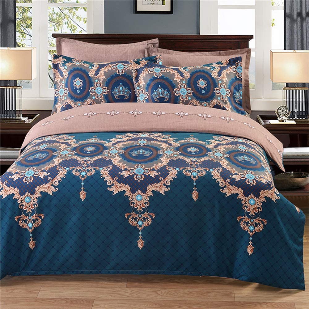 Price:$21.99    Cysincos Duvet Cover Set Vintage Printed Pattern Down Comforter Cover with Zipper Closure Ultra Soft Double Brushed Microfiber Bedding Quilt Cover Set Queen Size 90" x 90''  Home & Kitchen