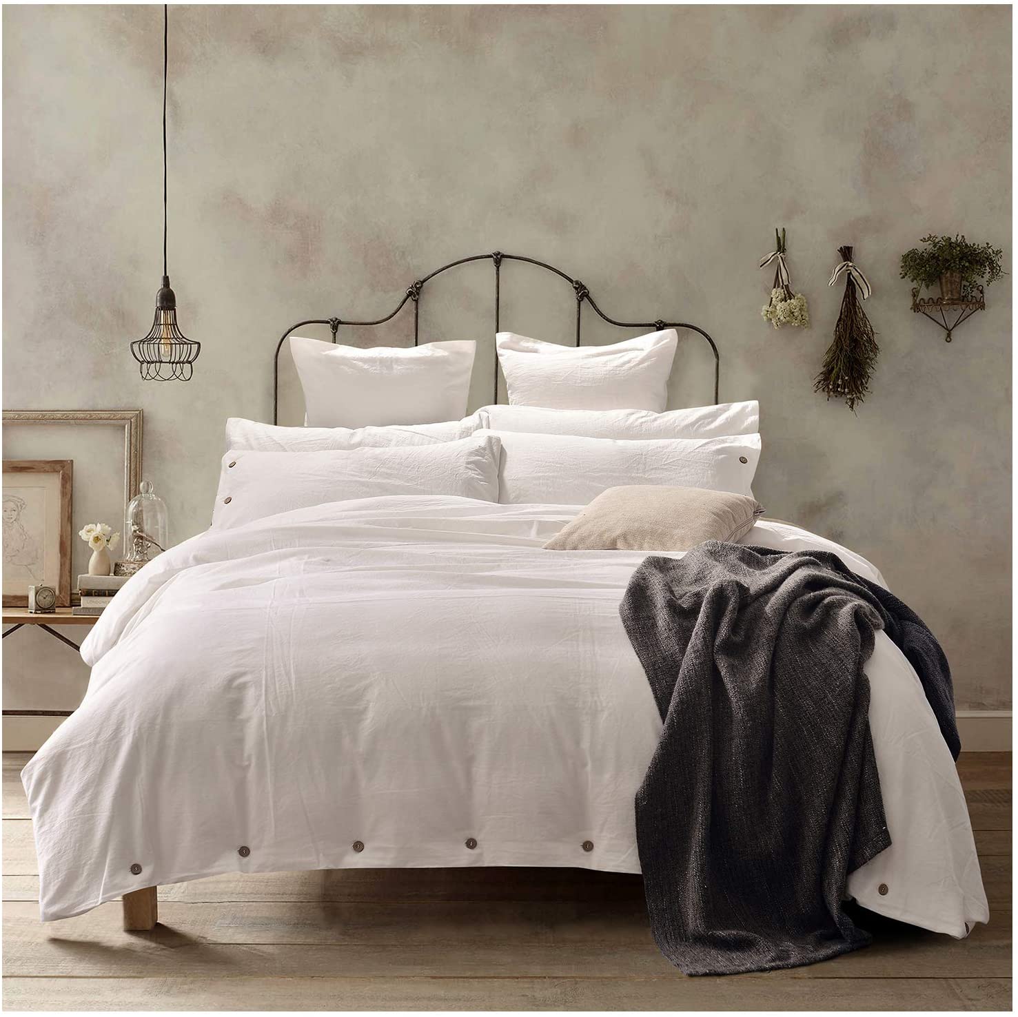 Price:$69.99    Doffapd Duvet Cover Queen, Washed Cotton Duvet Cover Set - 3 Piece (Queen, Off-White)  Home & Kitchen